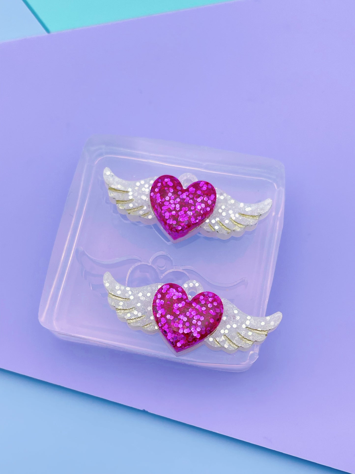 3.5 cm Flying Winged Heart Dangle Earring Mold