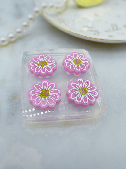 1.7 cm Engraved Daisy Flower Drawing Stud Earring Mold