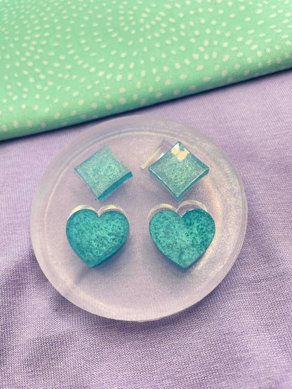 Card suit square and hearts stud earring mold