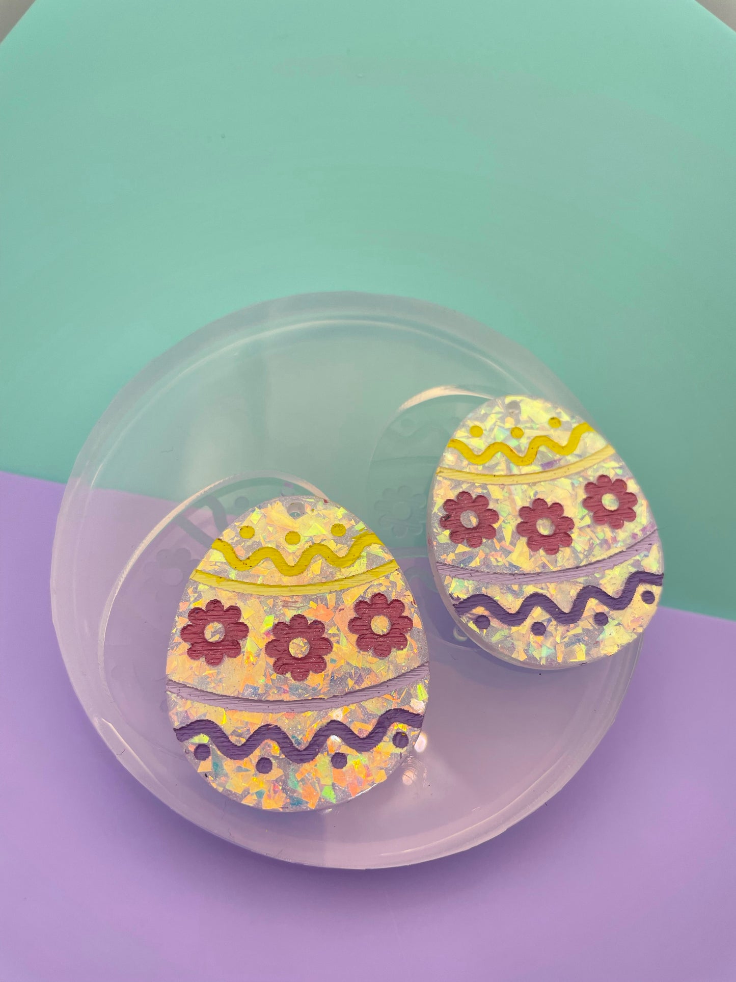 Large Easter Egg Engraved Flower Dangle Earring Mold
