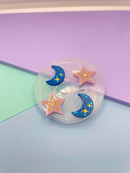 Mini engraved moon and star stud earring mold set