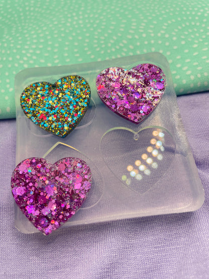 Medium size heart dangle earring mold multiple cavities