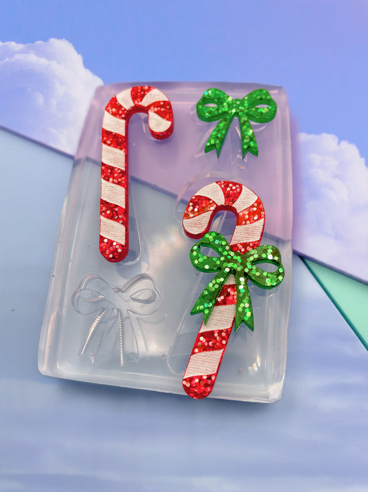 4.6 cm Candy Cane Christmas Multi-use Brooch Dangle Earring Keychain Hairclip mold