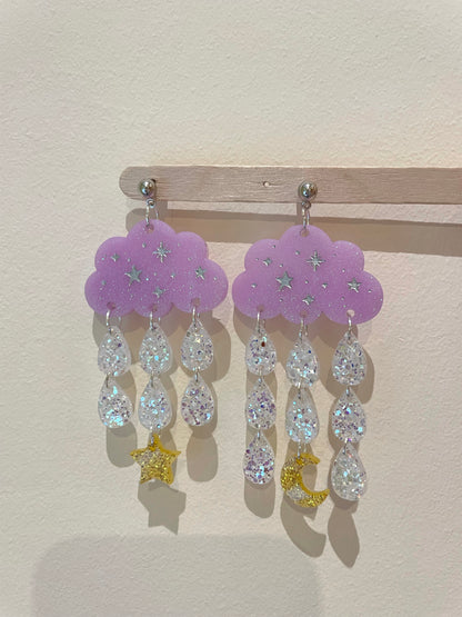 Lux Starry Sky Rainy Clouds Dangle Drop Earring Mold