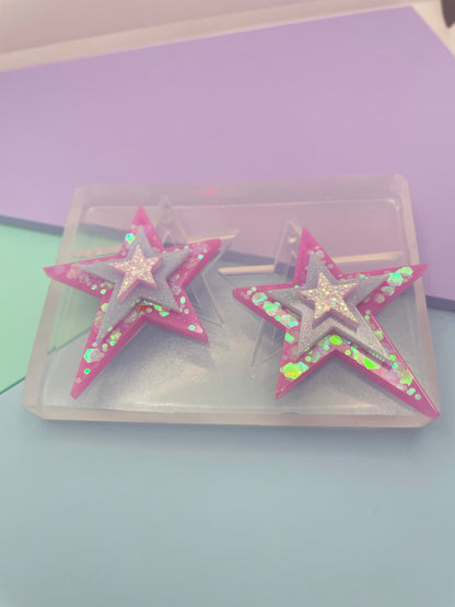 4cm layered Star Dangle Earring Mold Asymmetric shape