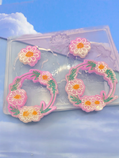 4cm Daisy Flower Wreath Dangle Earring Mold