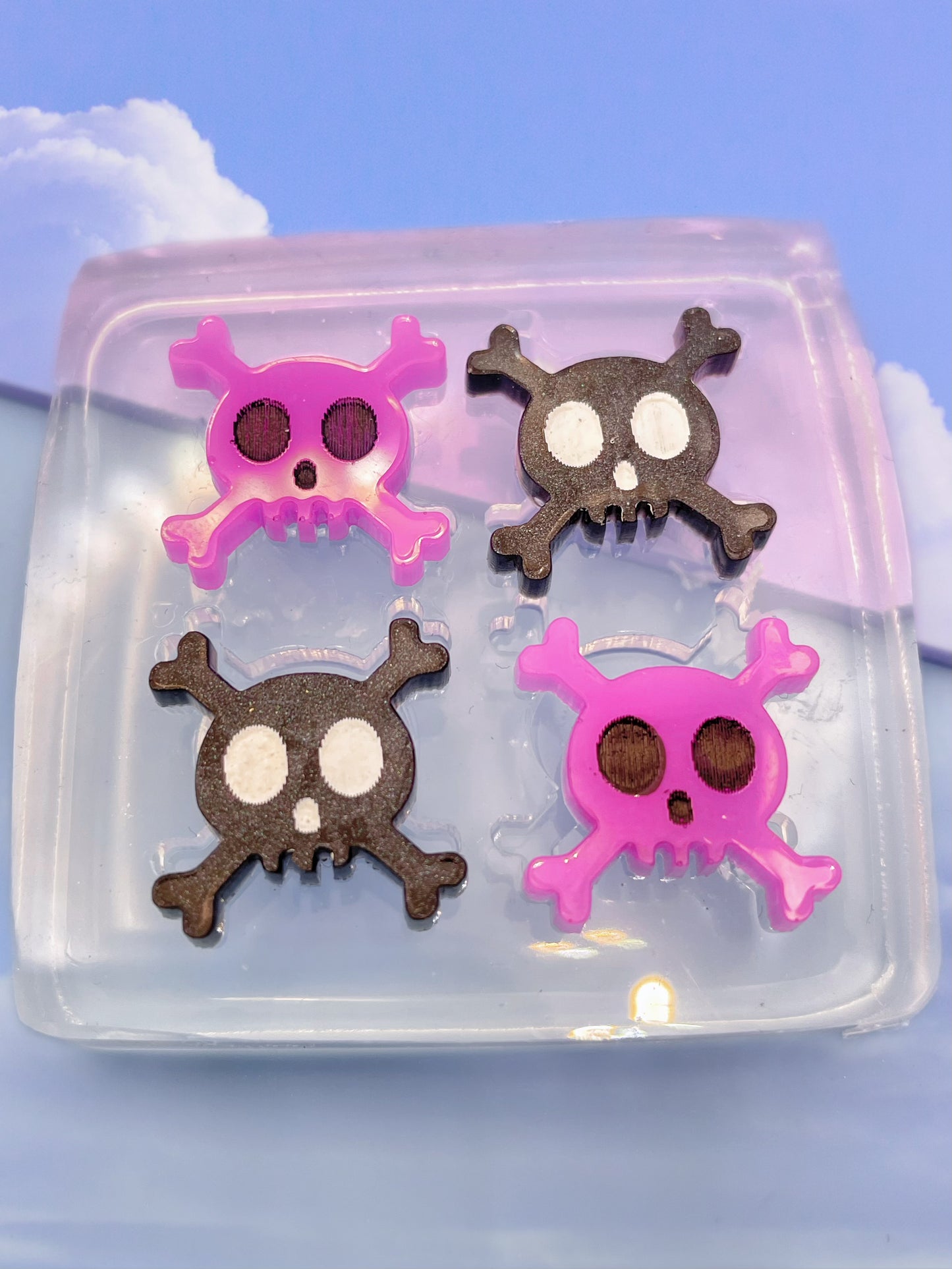 1.5 cm Skull Crossbones Skeleton Stud Earring Mold Halloween Goth clear silicone mould