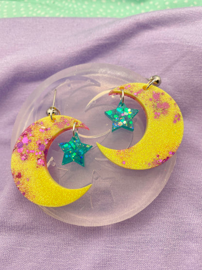 Crescent Moon With little dangly Star Dangle Earring Mold