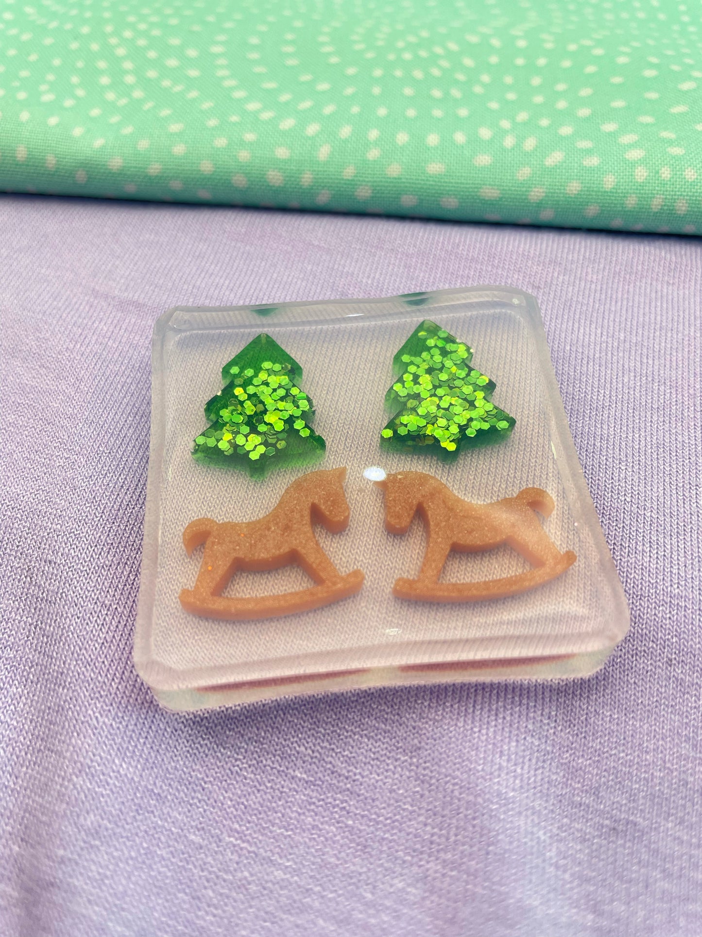 Mini Christmas tree Toy Horse Stud earring mold