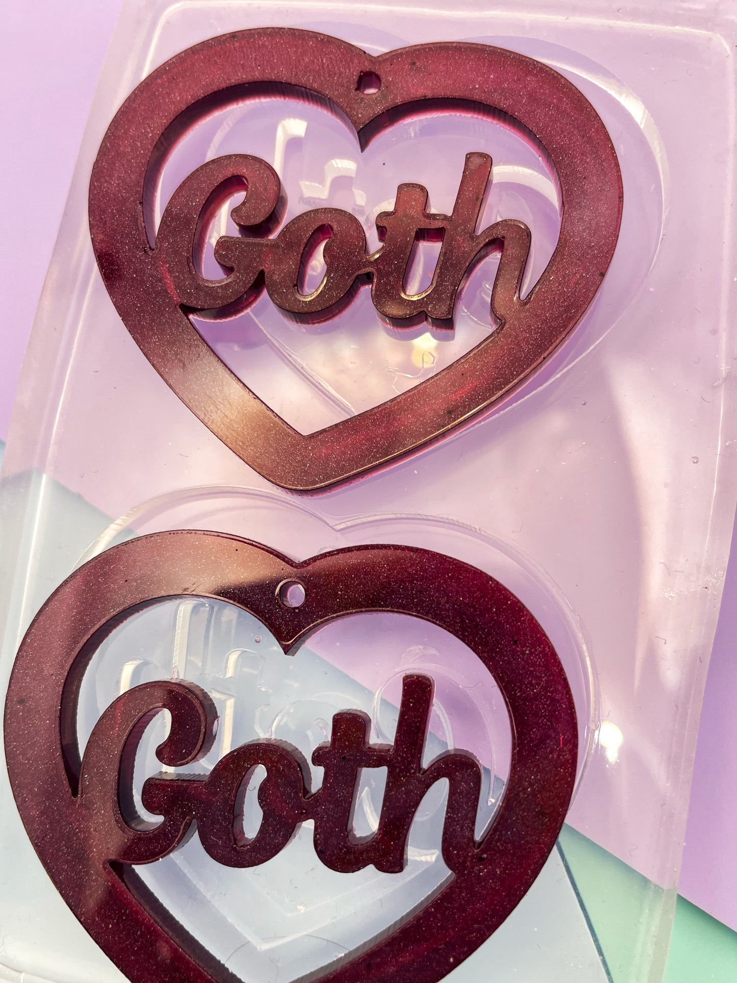5 cm Goth Slogan Heart Word Dangle Earring Mold Clear Silicone Mould