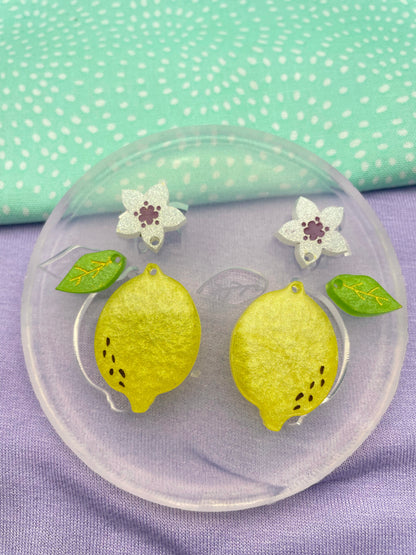 Small Lemon Dangle Earring Mold with flowers and leaves