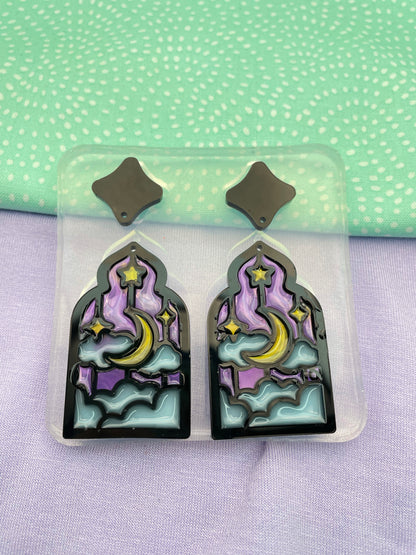 Celestial Stained Glass Window Frame Dangle Earring Mold Gothic