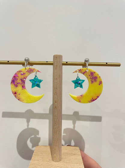 Crescent Moon With little dangly Star Dangle Earring Mold