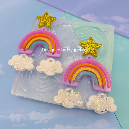 Layered Rainbow Cloud Star Dangle Earring Mold