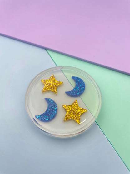 Mini engraved moon and star stud earring mold set