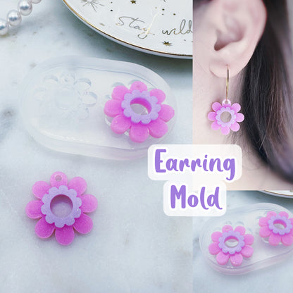 Small  2.5 cm 3D Daisy Flower Dangle Drop Earring Mold