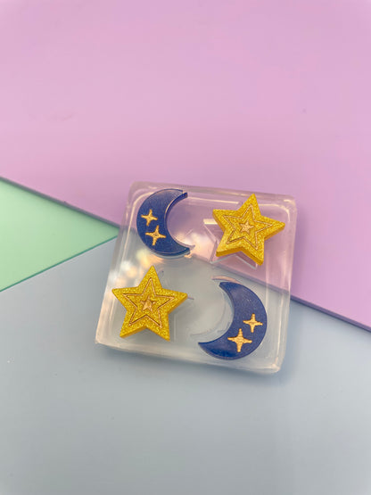 Mini engraved moon and star stud earring mold set