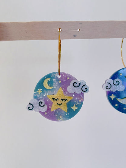 3.2 cm Sleeping Star Serene Night Sky Cloud Dangle Earring Mold