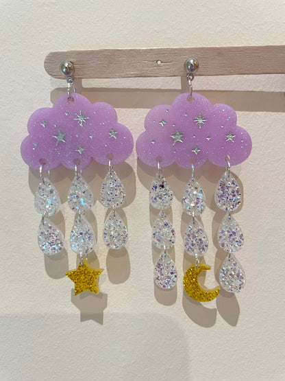 Lux Starry Sky Rainy Clouds Dangle Drop Earring Mold