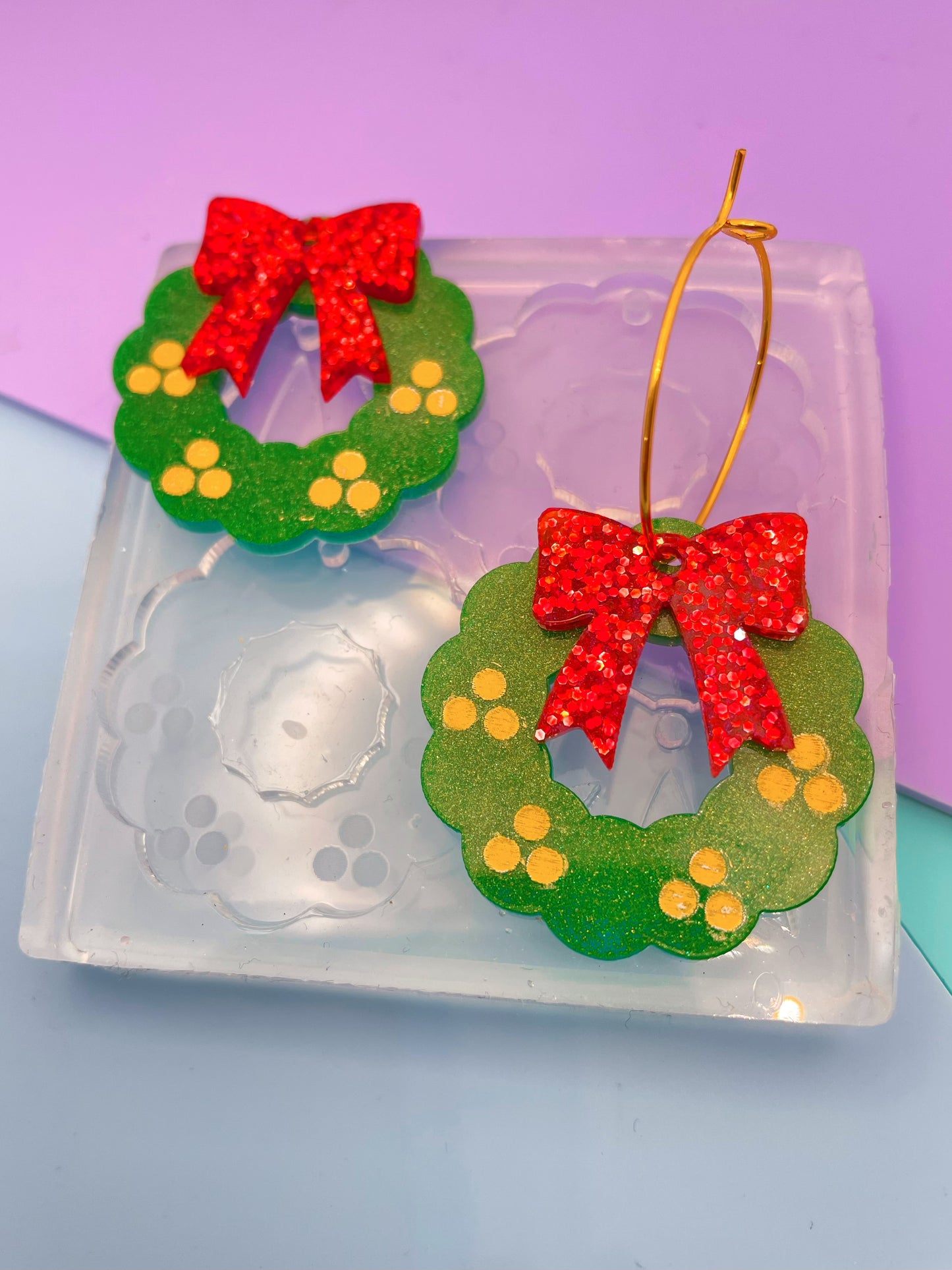 3.3cm Two-part Christmas Wreath Dangle Earring Mold