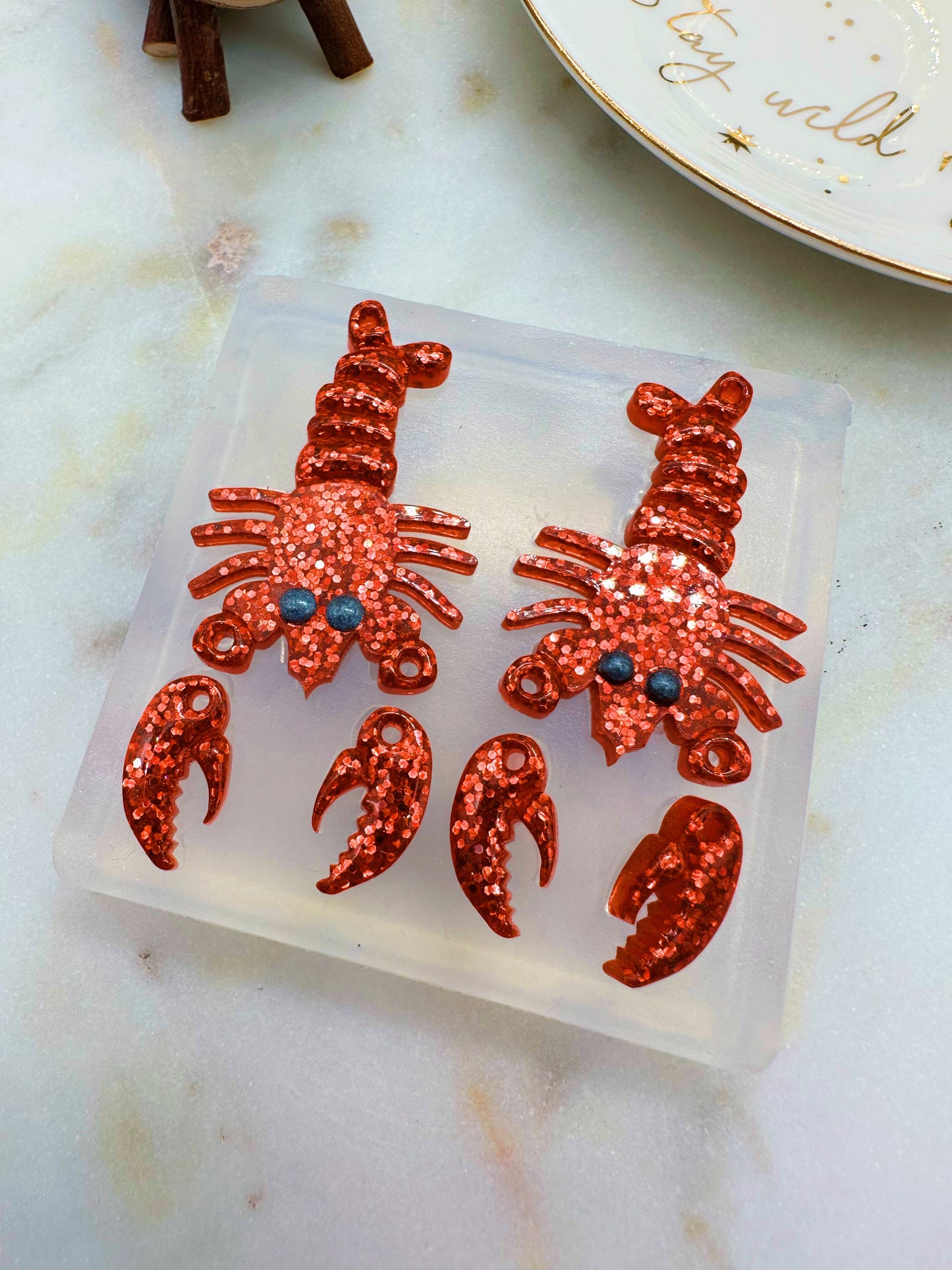5.5 cm 3D Lobster and Shell Dangle Earring Mold