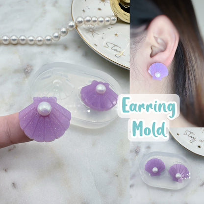 2.3 cm Mermaid Pearl on Seashell Stud Earring Mold