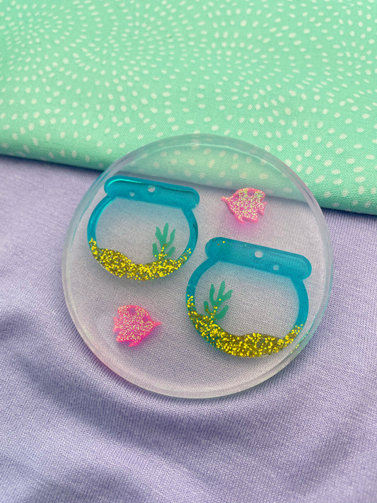 Tropical Fish bowl with Seaweed and Gravel Dangle Earring mold Ocean