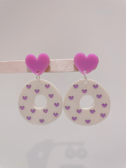 Cute Polka Hearts Round Donut Dangle Earring Mold