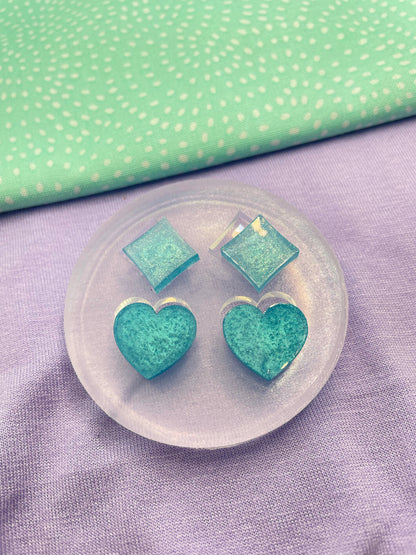 Card suit square and hearts stud earring mold