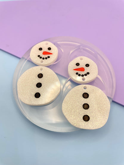 4.5 cm Snowman Two part dangle earring mold Christmas clear silicone mould