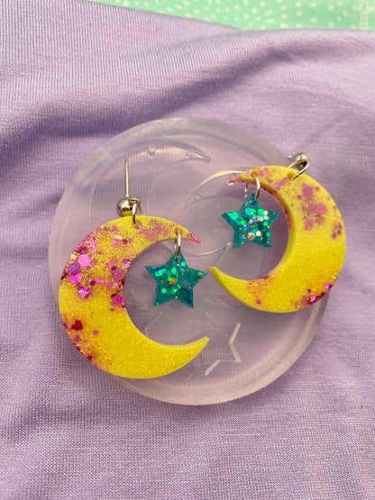 Crescent Moon With little dangly Star Dangle Earring Mold