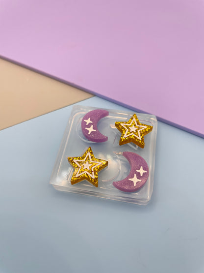 Mini engraved moon and star stud earring mold set