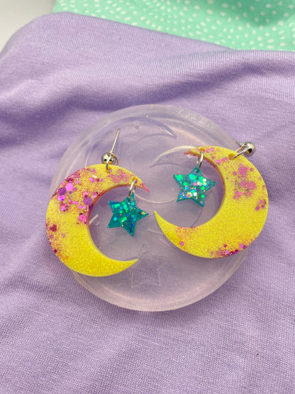 Crescent Moon With little dangly Star Dangle Earring Mold