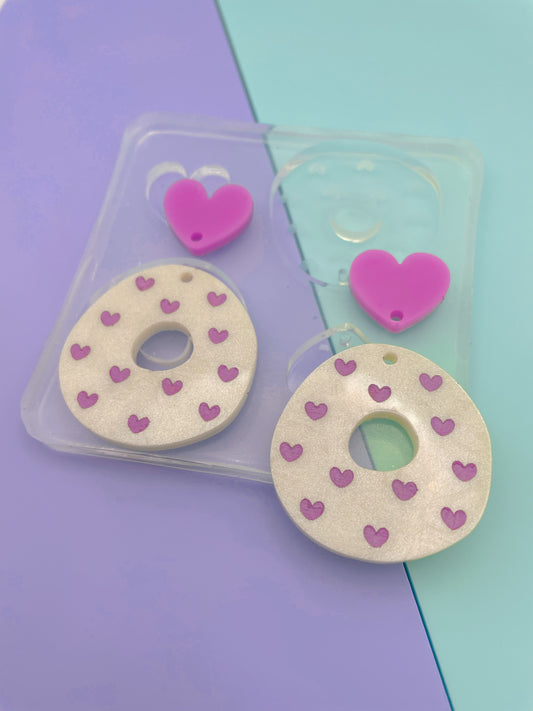 Cute Polka Hearts Round Donut Dangle Earring Mold