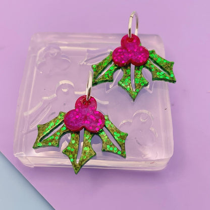 Small Christmas Holly Dangle Earring Mold