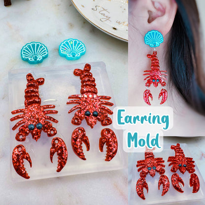 5.5 cm 3D Lobster and Shell Dangle Earring Mold