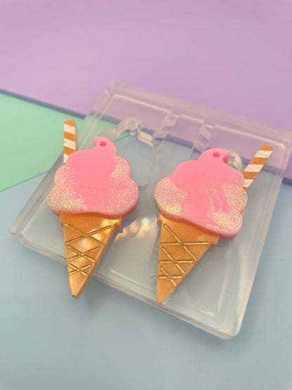 5 cm Sundae Ice Cream Waffle Cone Dessert Dangle Earring Mold