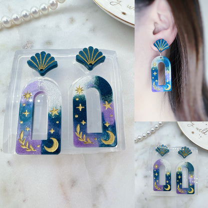 Celestial Open Arch Dangle Earring Mold with Art Deco Shell Toppers