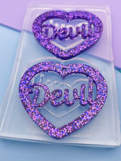 5cm Devil Slogan Word Heart Dangle Earring Mold