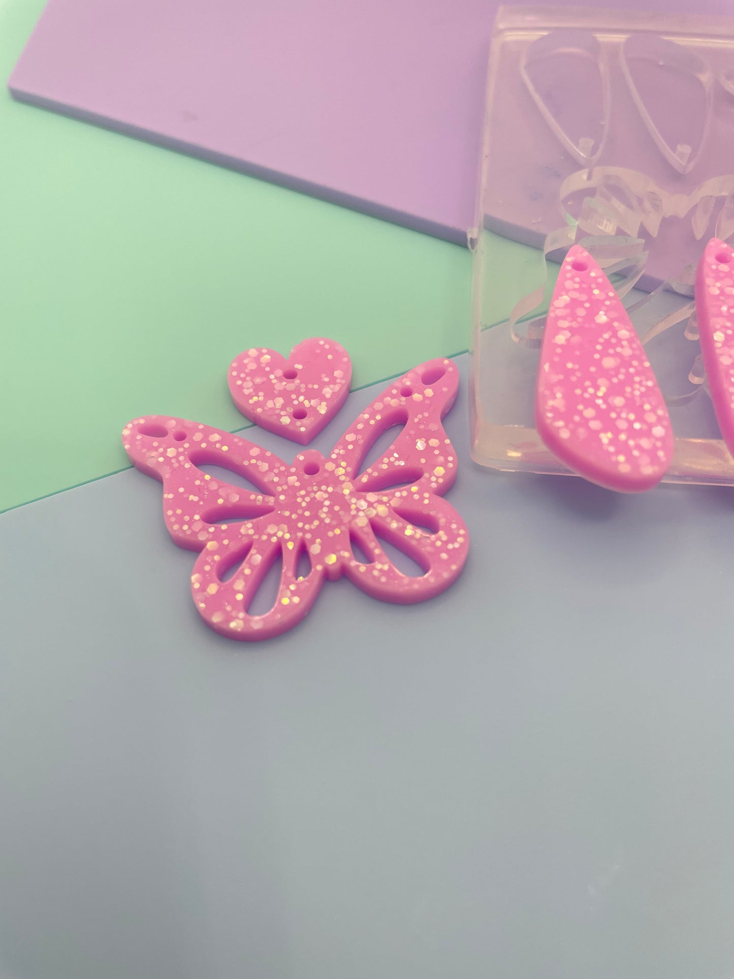 Heart butterfly dangle earring mold