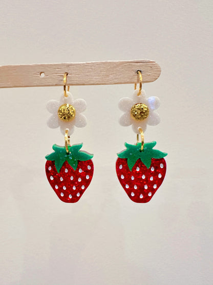 3D Strawberry with Flower Connector Dangle Earring Mold