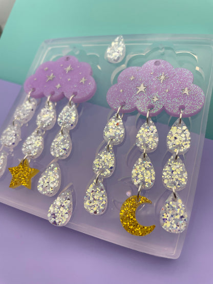 Lux Starry Sky Rainy Clouds Dangle Drop Earring Mold