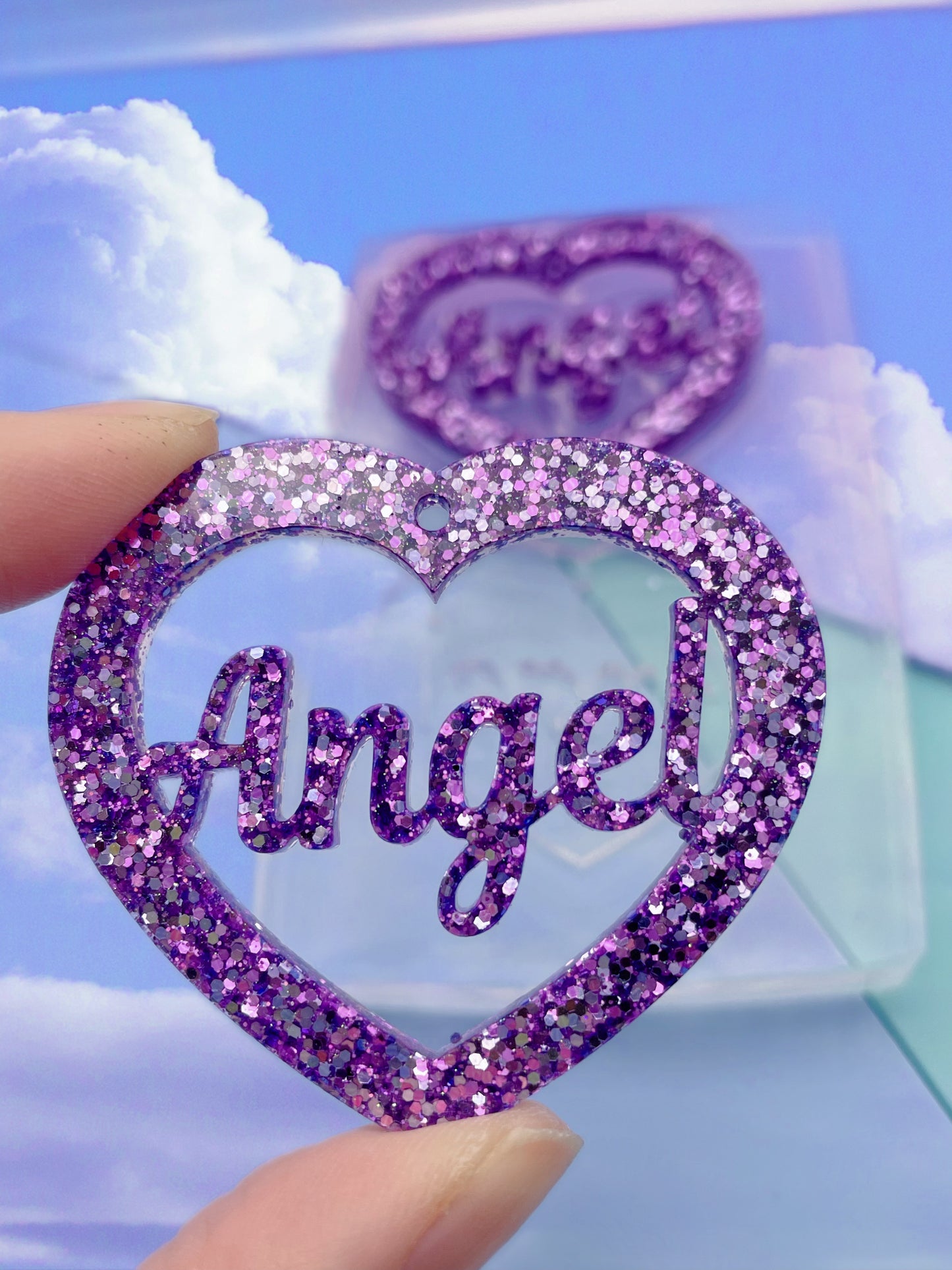 5cm Angel Slogan Word Heart Dangle Earring Mold