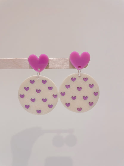 Cute Polka  Heart Disc Round Dangle Earring Mold