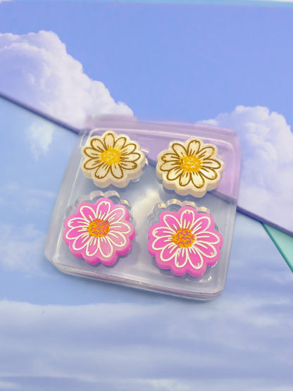 1.7 cm Engraved Daisy Flower Drawing Stud Earring Mold