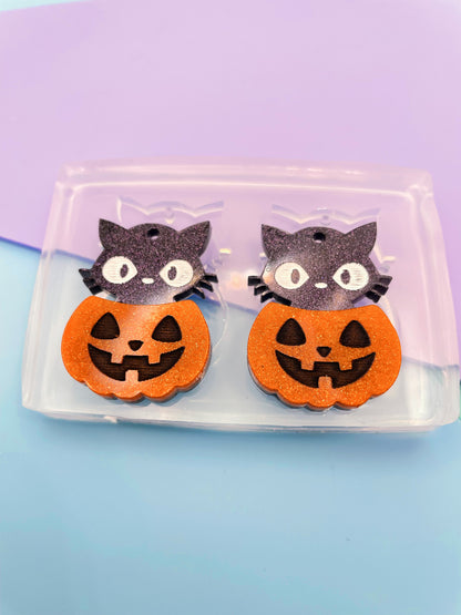 3.5cm Cat in Pumpkin Dangle Earring Mold Halloween