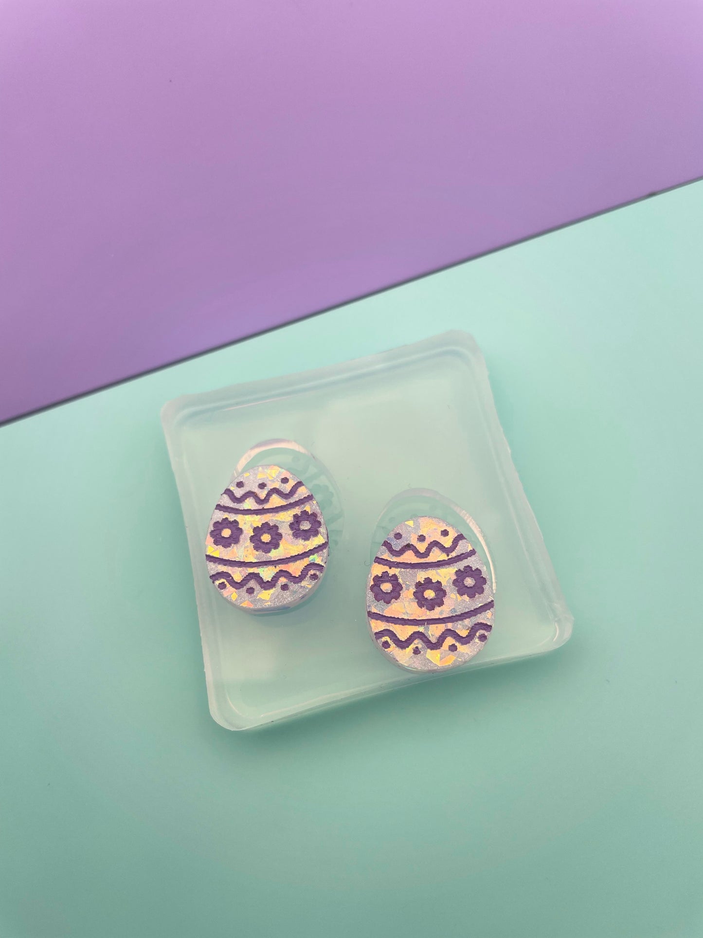 Mini Easter Egg Engraved Flower Stud Earring Mold