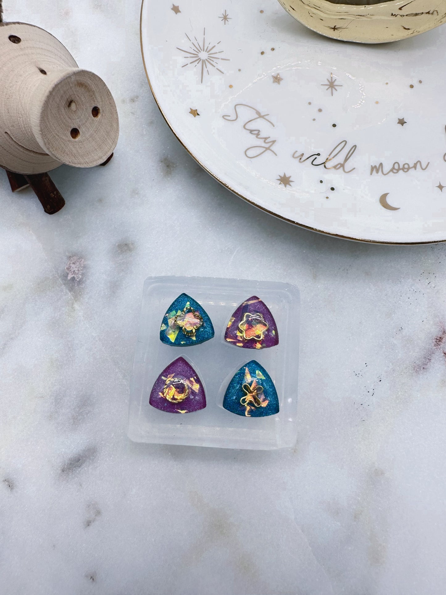 Pre domed 1.2 cm Rounded Triangle Shape Stud Earring Mold