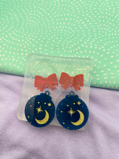 Small Celestial Bauble Christmas Earring Mold with Ribbow Bow Toppers