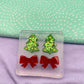 Mini Engraved Christmas Tree and Ribbon Bow Stud Earring Mold